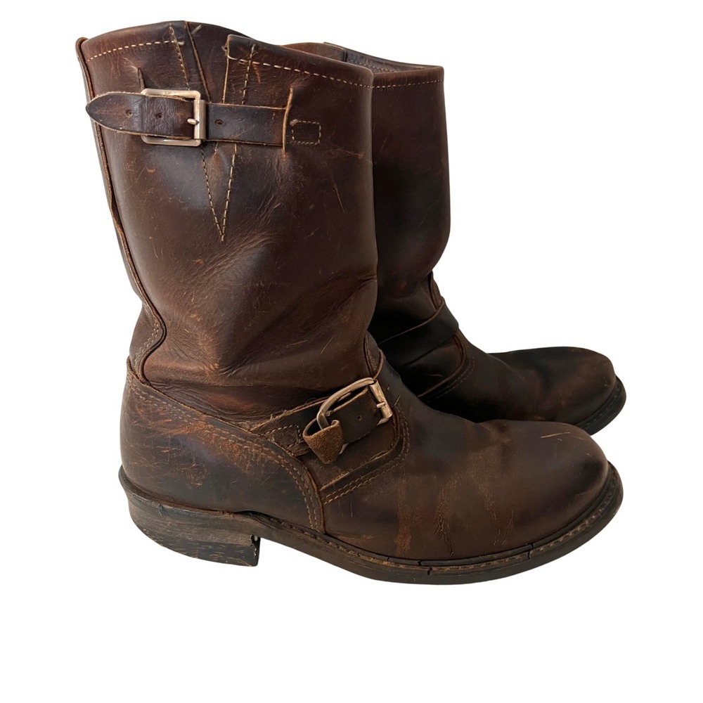 Frye Engineer Boots Womens 10 Brown Distressed Leather Moto Biker Buckle Rugged